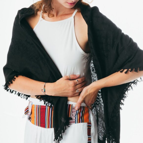 Houndstooth scarf, Keffiyeh, Arafat Hatta, cotton wide scarf tassels shemagh - Picture 2 of 2